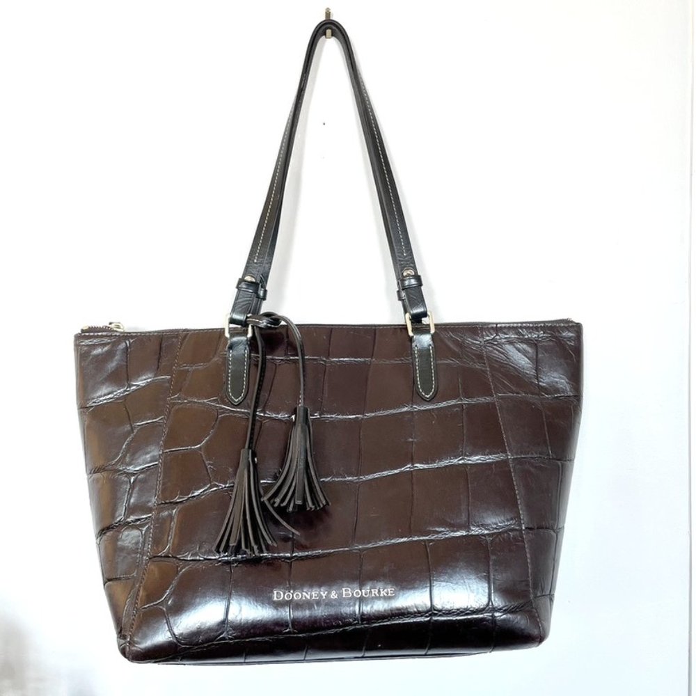 Dooney & Bourke Maxine Brown Croc Leather Tote - Large